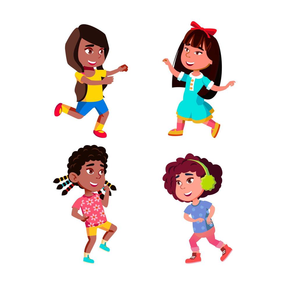 niñas bailando, niños, en, fiesta de celebración, conjunto, vector