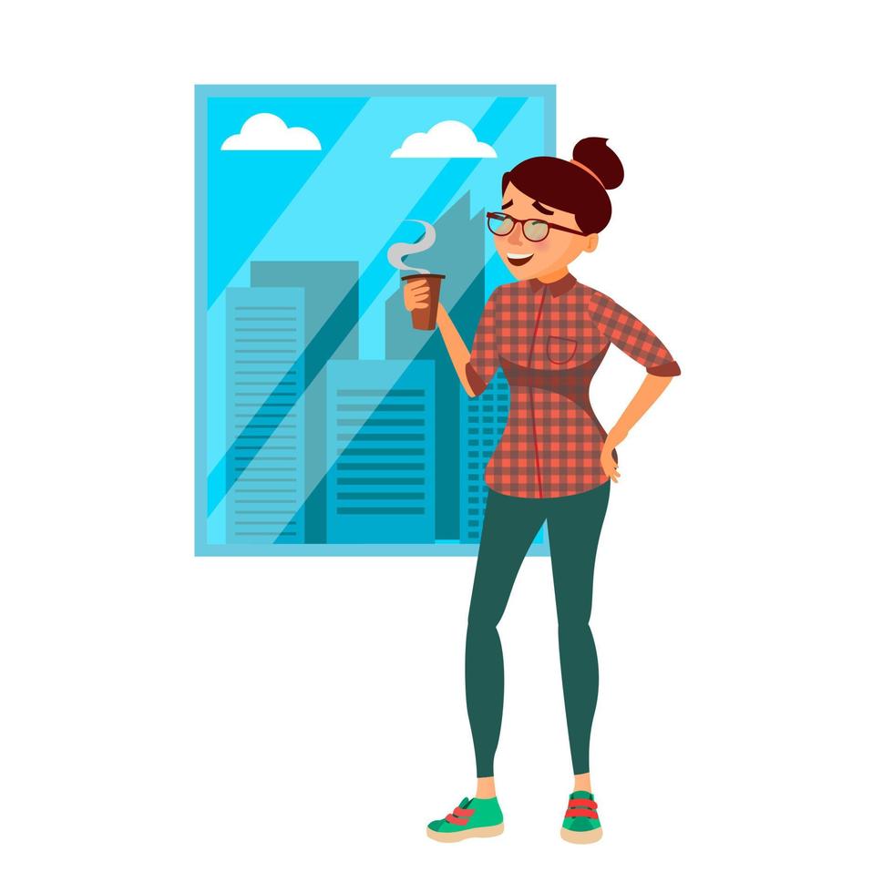 Businesswoman Drinking Coffee In Office Vector