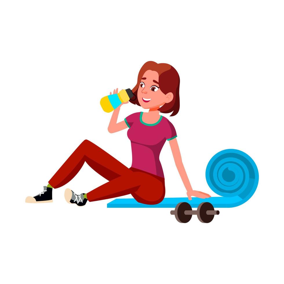 Girl Teen Drinking Water After Training Vector