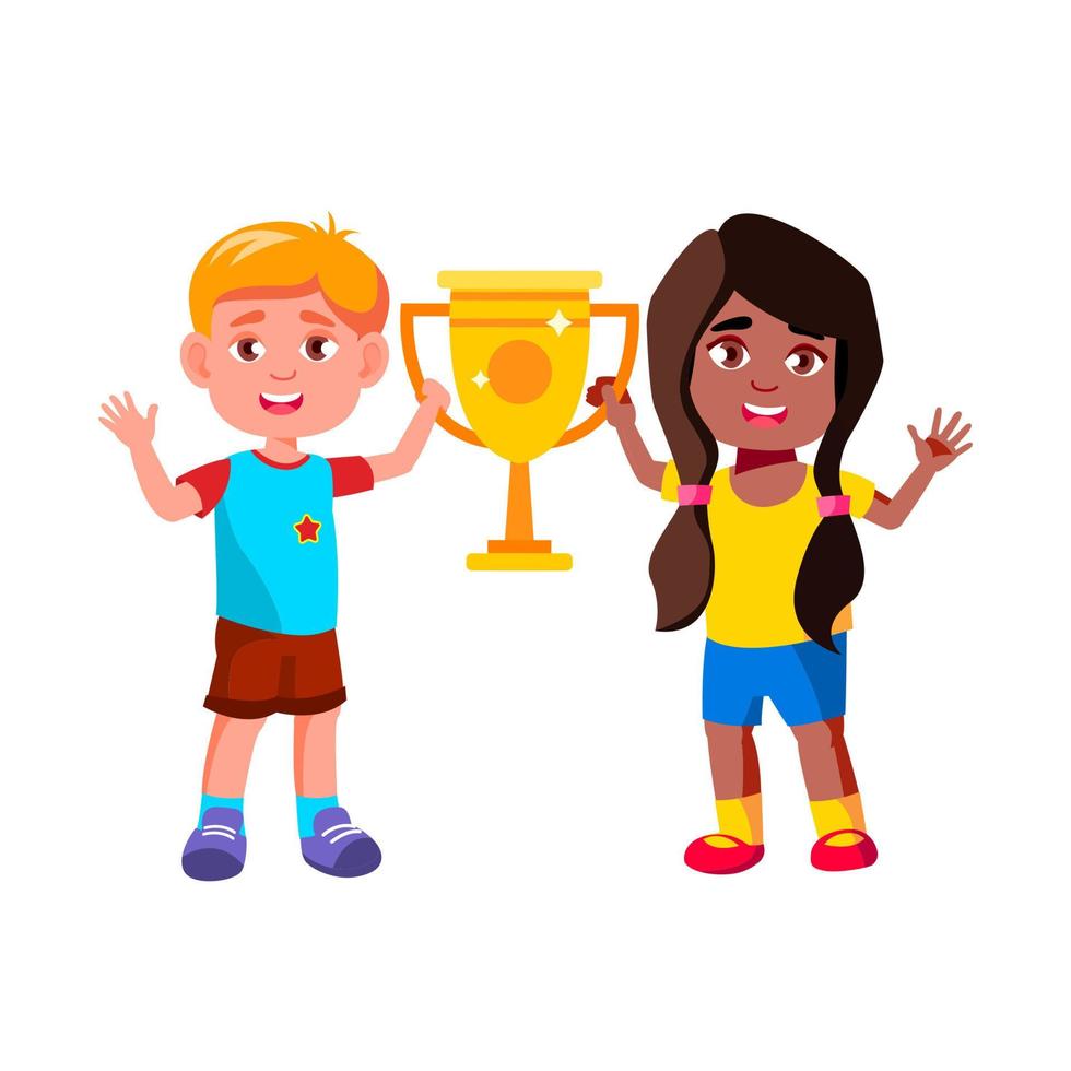 Children Holding Cup Award Togetherness Vector