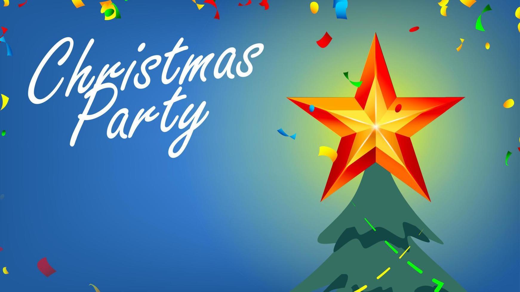 Christmas Party Banner With Shining Star And Confetti In Night Sky Vector. Illustration vector