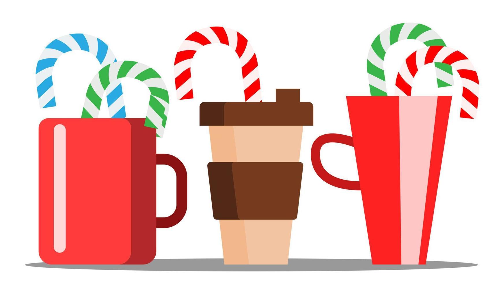 taza de café caliente con dulces navideños que sobresalen del vector. ilustración vector