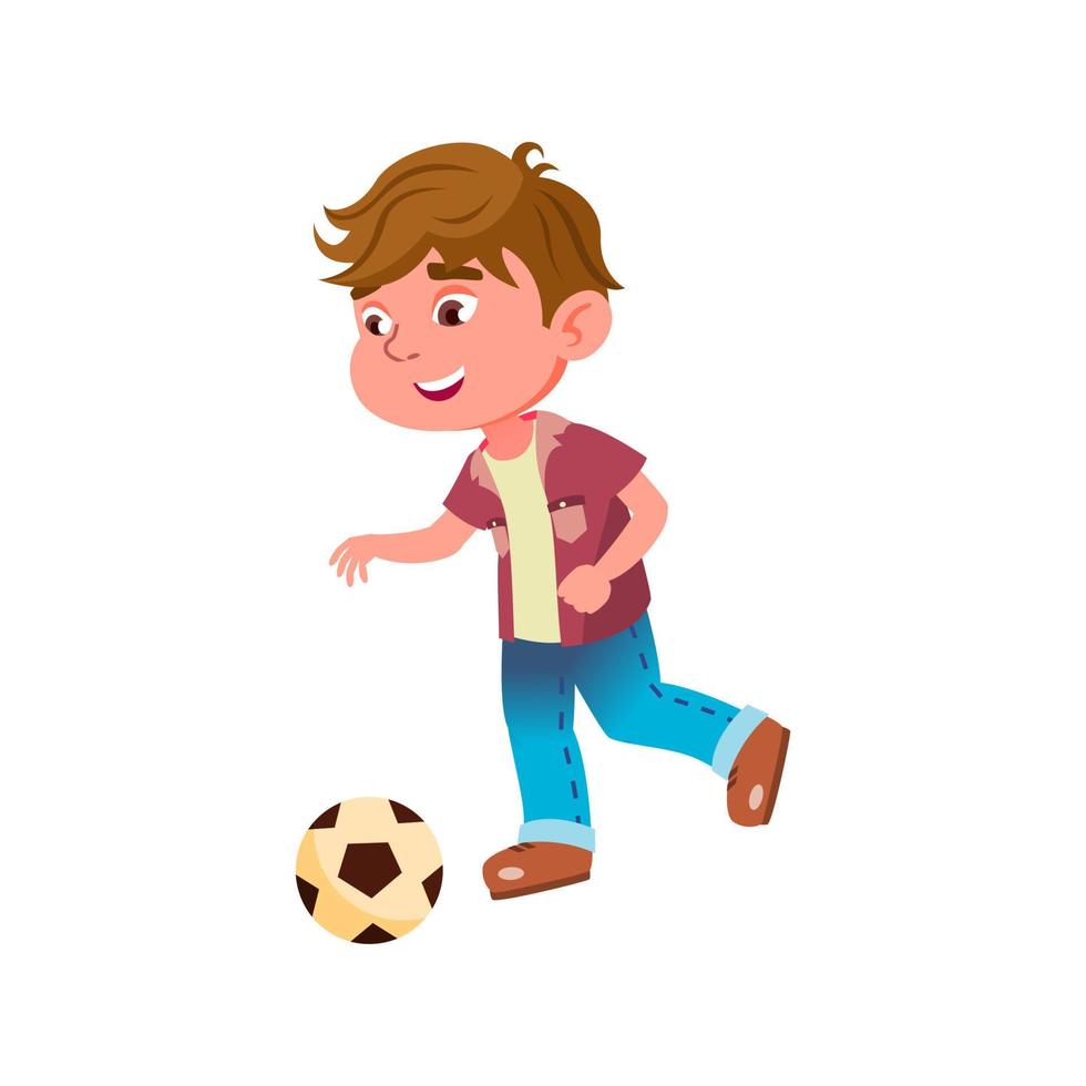 niño niño jugando fútbol en vector de estadio