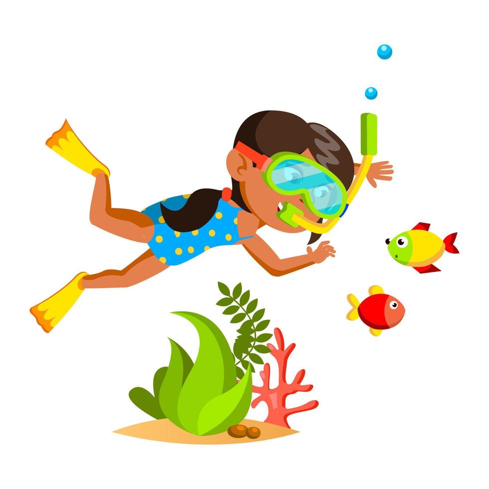 Girl Kid Swimming Underwater In Sea Nature Vector