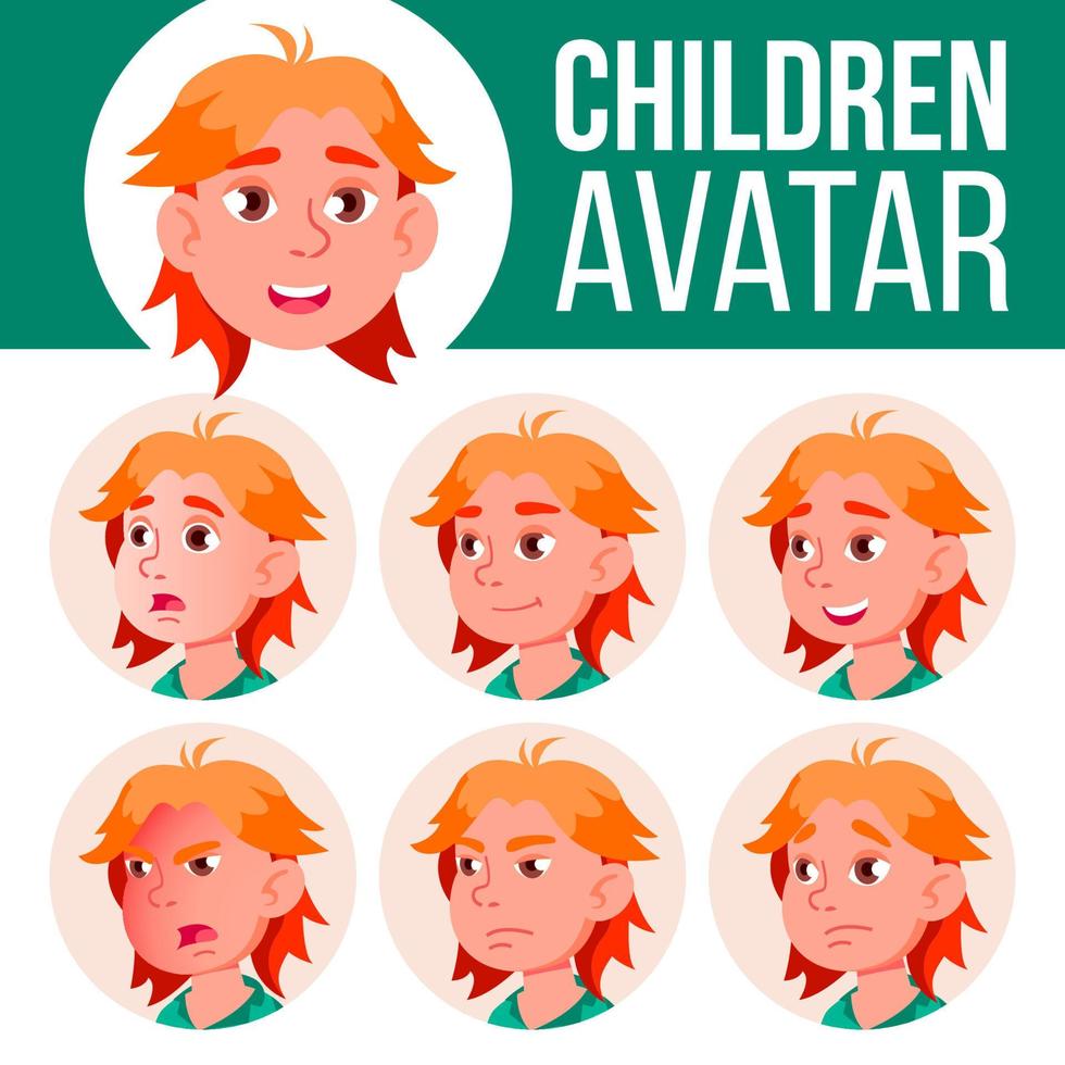 Boy Avatar Set Kid Vector. High School. Face Emotions. Emotions, Emotional. Leisure, Smile. Cartoon Head Illustration vector