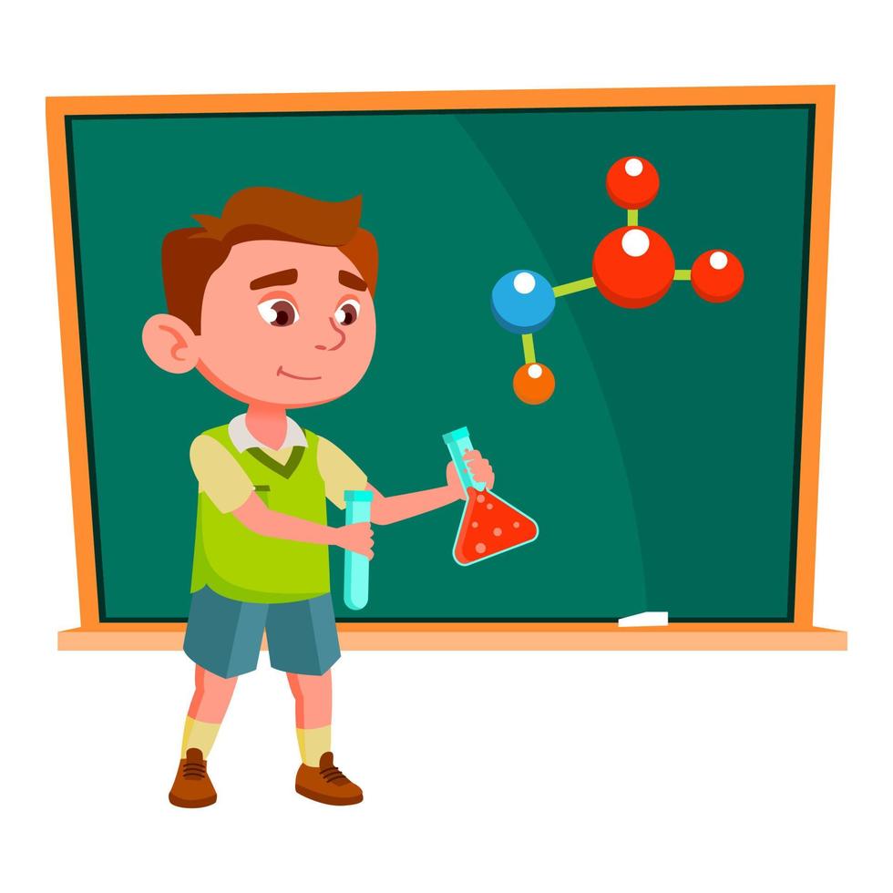 Boy Scientist Make Experiment On Lesson Vector