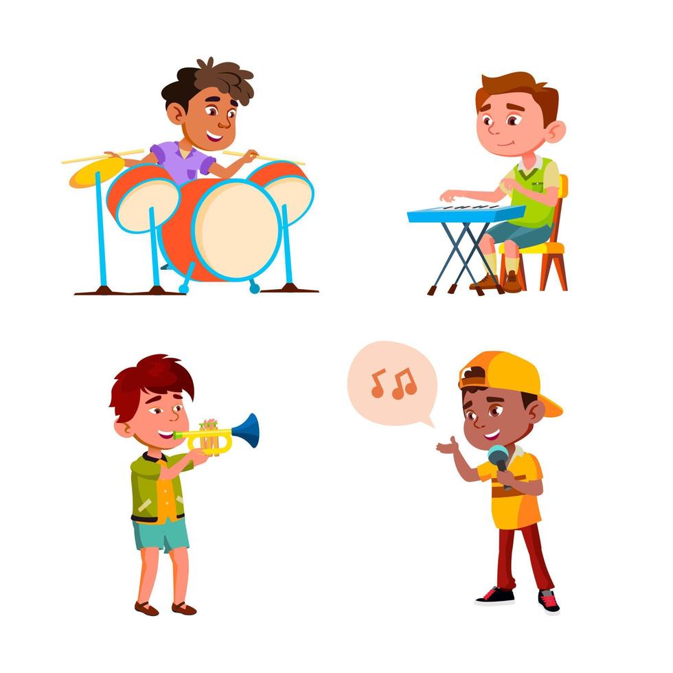 niños niños jugando en la orquesta de música set vector