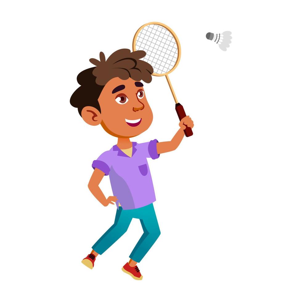 Boy Latin Infant Playing Badminton Game Vector