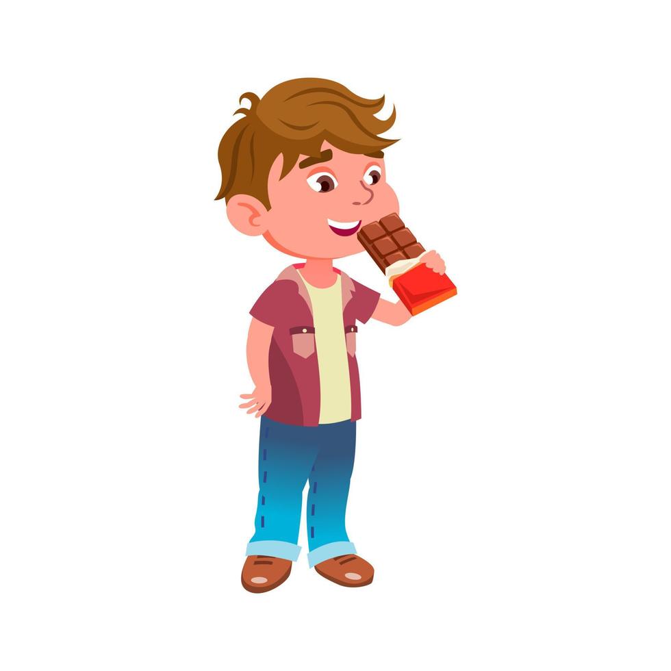 Boy Child Eating And Enjoying Chocolate Bar Vector