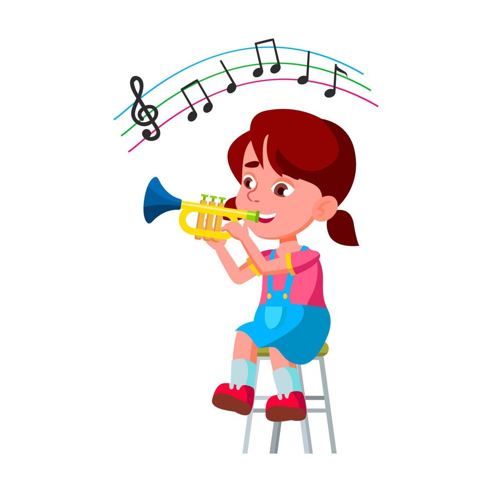 Girl Kid Playing On Trumpet In Orchestra Vector