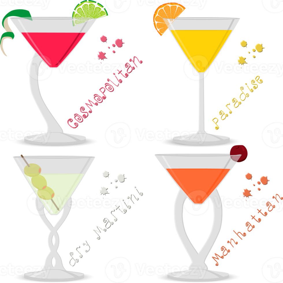 Various sweet tasty natural alcohol cocktail png