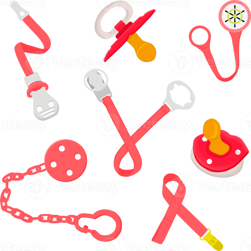 big set baby pacifiers, dummy with rubber nipple png