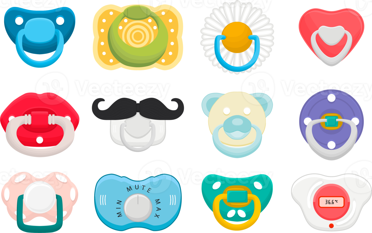 big set baby pacifiers, dummy with rubber nipple 17391469 PNG