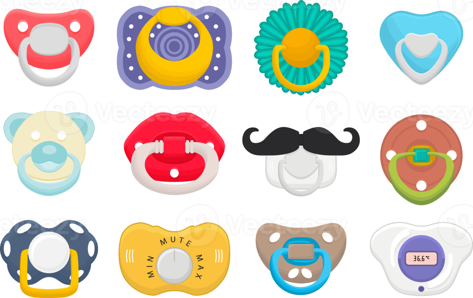 Free big set baby pacifiers, dummy with rubber nipple 17391472 PNG with