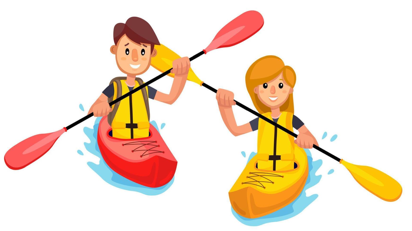 Couple Rides A Kayak Boat On The Lake Vector. Isolated Illustration vector
