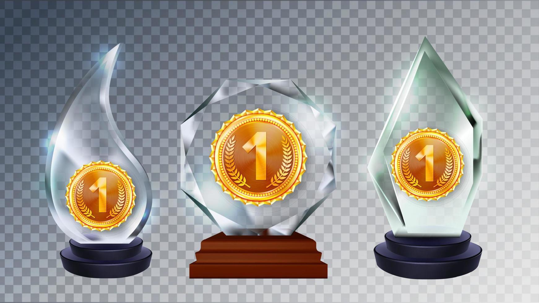 Glass Award Different Form Collection Set Vector