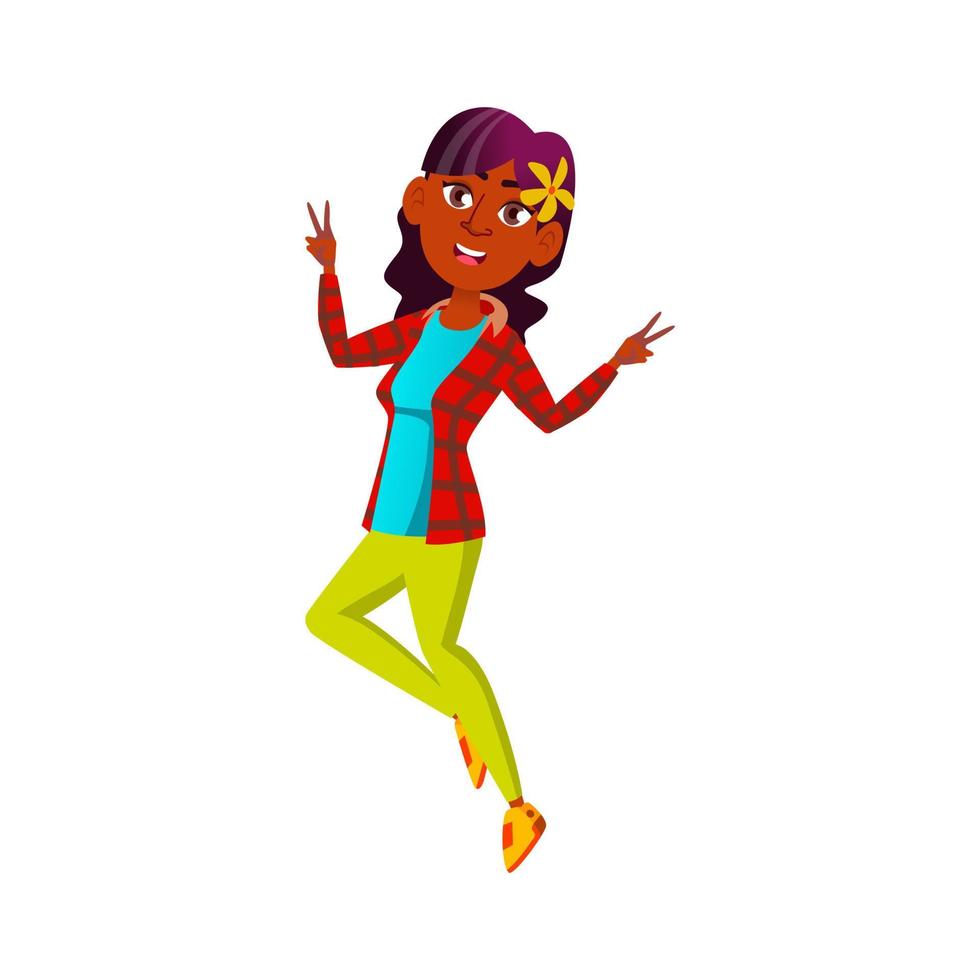 Girl Teen Happiness Jumping On Festival Vector