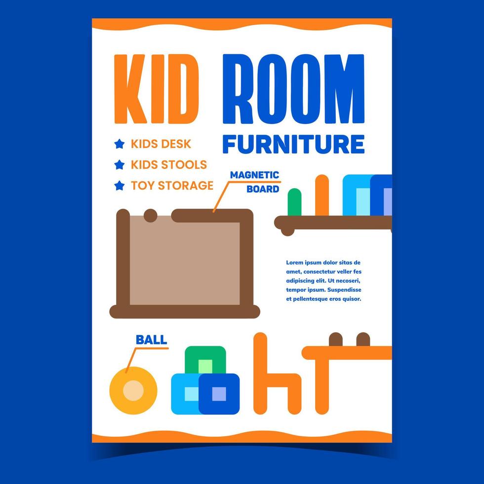 vector de cartel de promoción creativa de muebles de habitación para niños