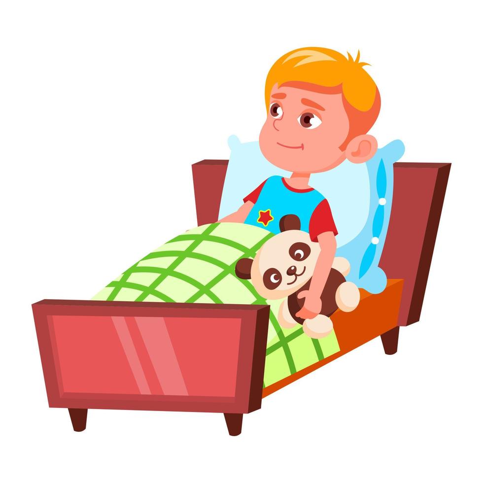 Boy Child Preparing For Sleep In Bedroom Vector