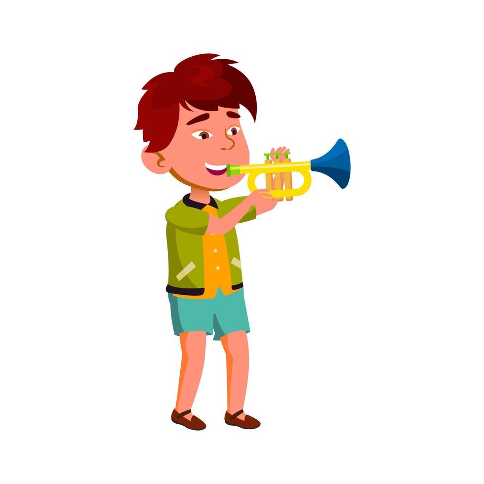 Boy Artist Playing On Trumpet In Orchestra Vector