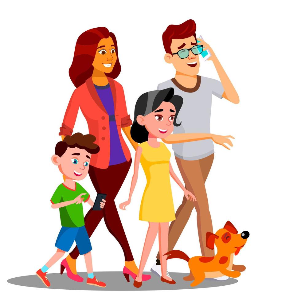 Family Walking, Spending Time Together Outdoor Vector. Isolated Illustration vector