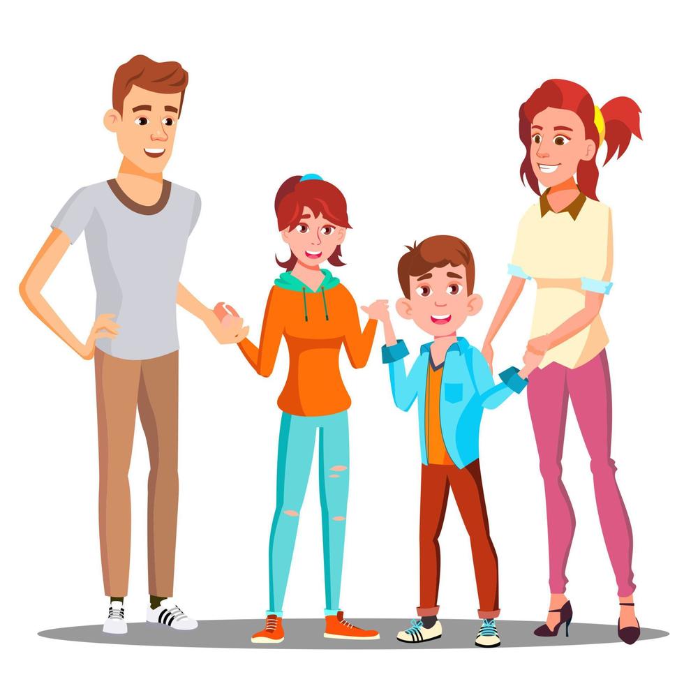 Happy Child Holding Hands With Parents Vector. Isolated Illustration vector