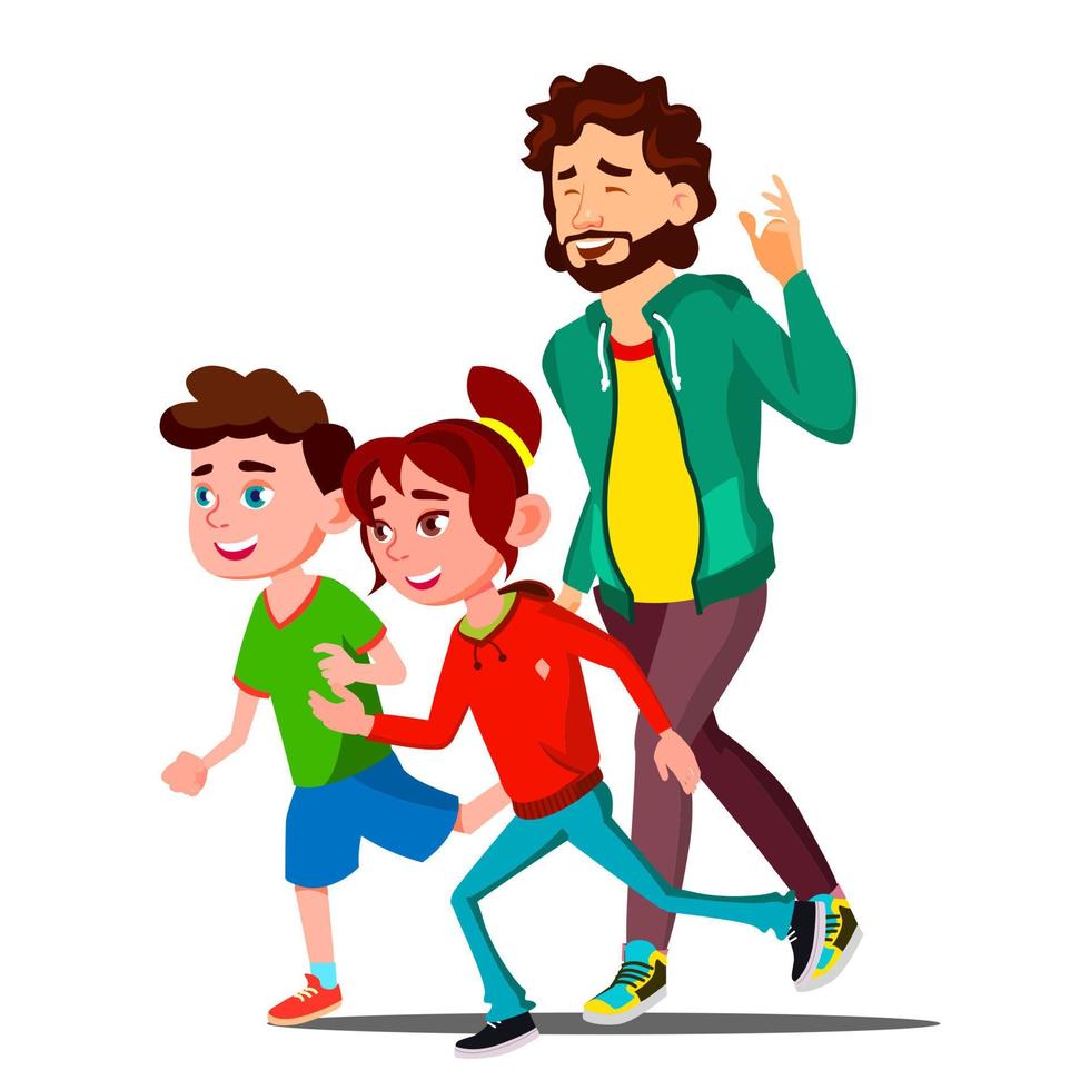 Young Sport Family With Children Running Vector. Isolated Illustration vector