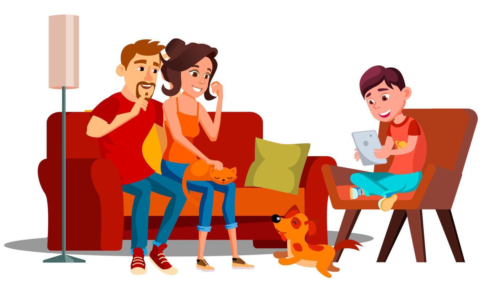 Family Relaxing At Home Together Vector. Isolated Illustration vector