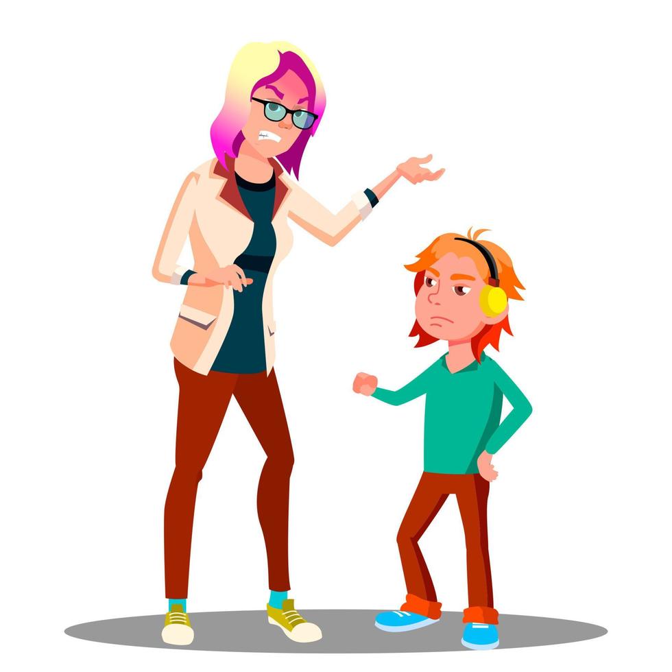 Angry Mother Scolding Her Son Vector. Isolated Illustration vector