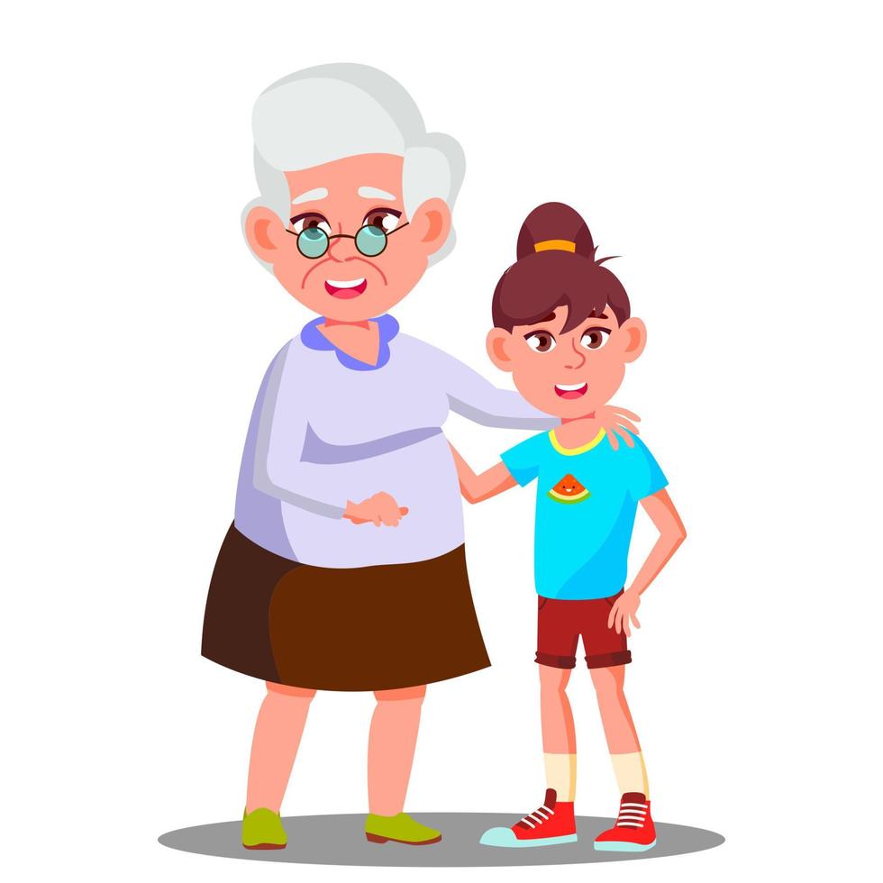 Happy Grandmother And Granddaughter Laughing In Harmony Vector. Isolated Illustration vector