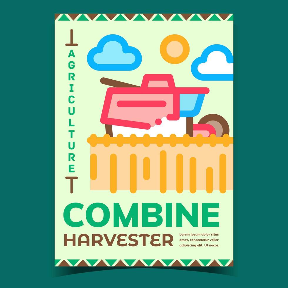 Combine Harvester Creative Advertise Banner Vector