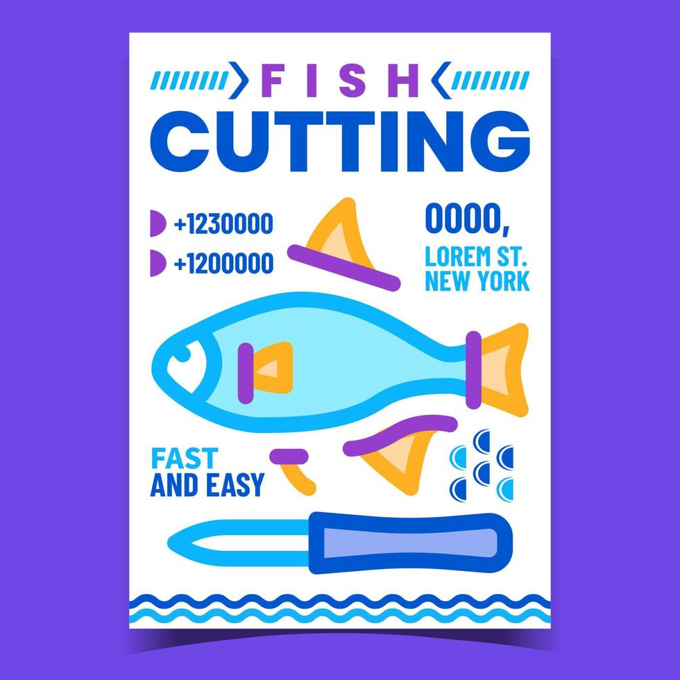 vector de cartel de publicidad creativa de corte de pescado