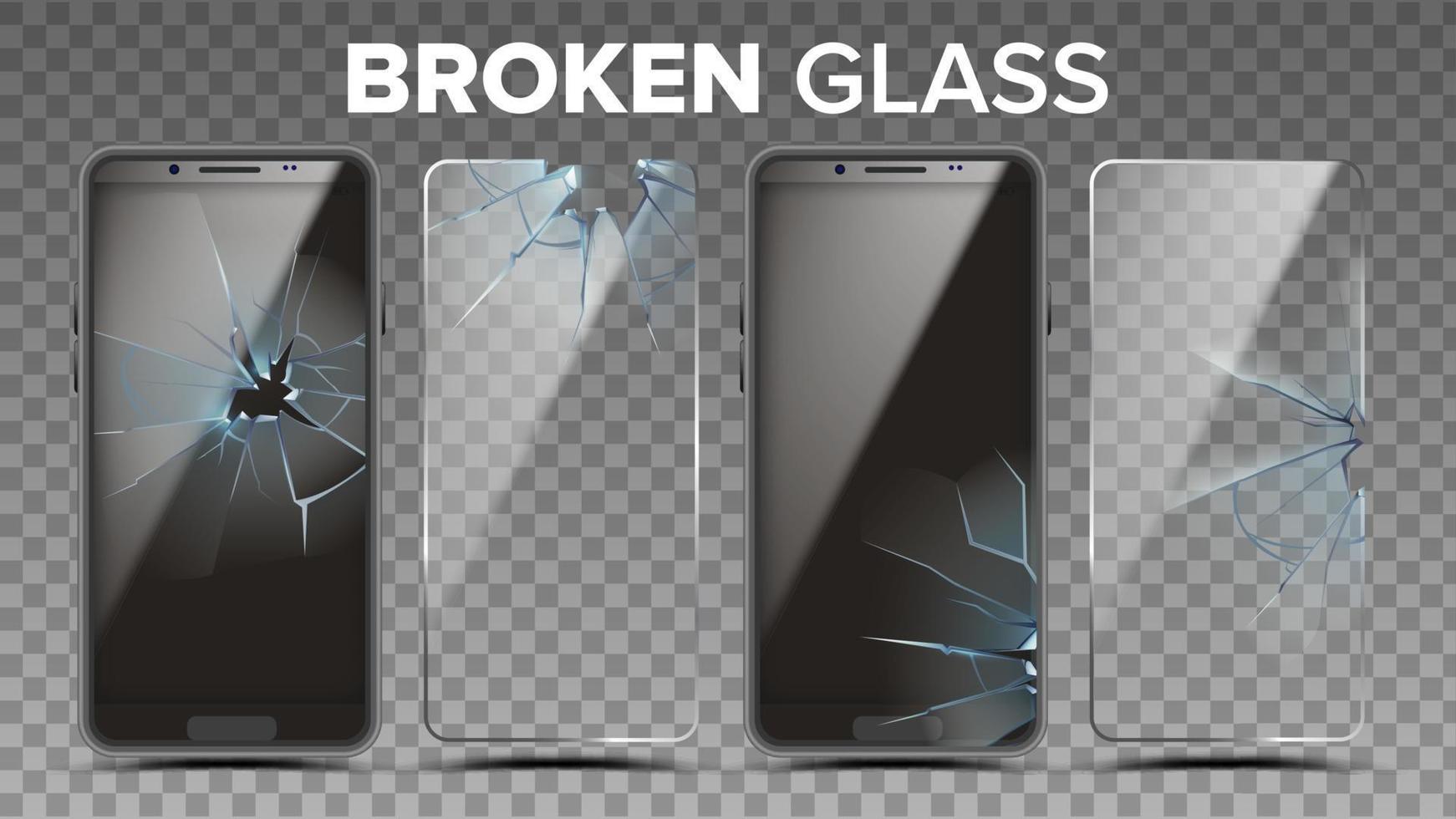 Broken Glass Phone Screen Protector Set Vector