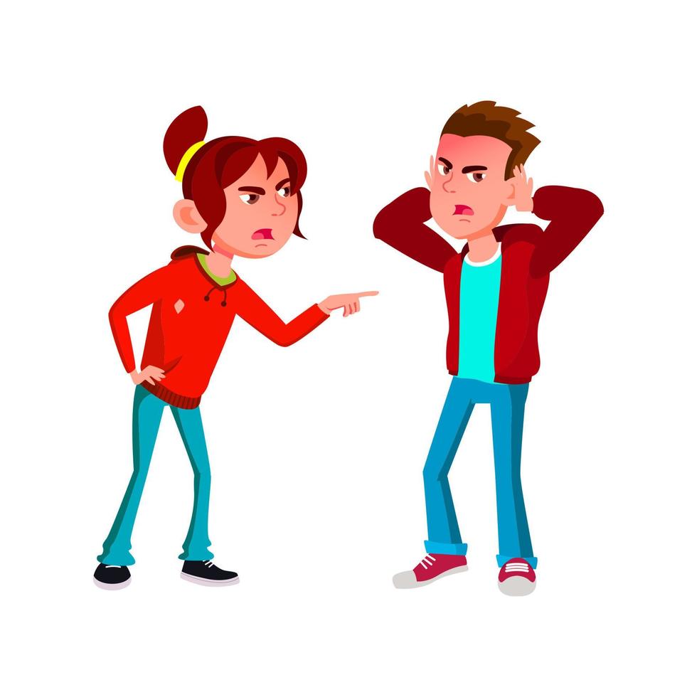 Angry boy girl swear vector