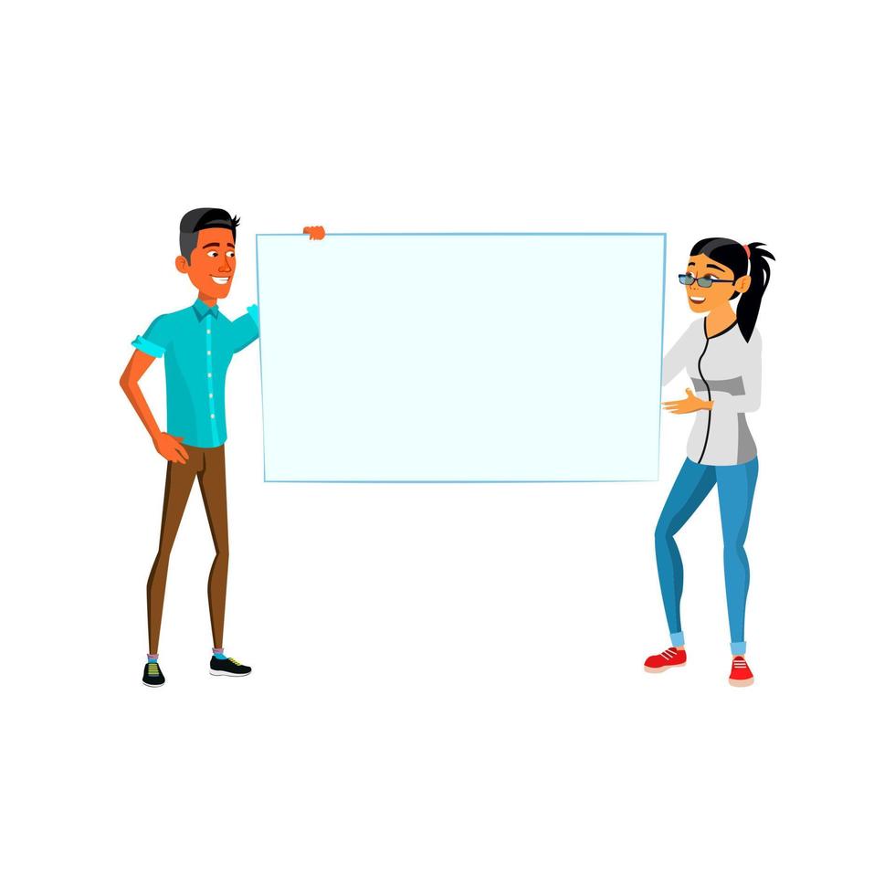 Business man woman with empty banner vector