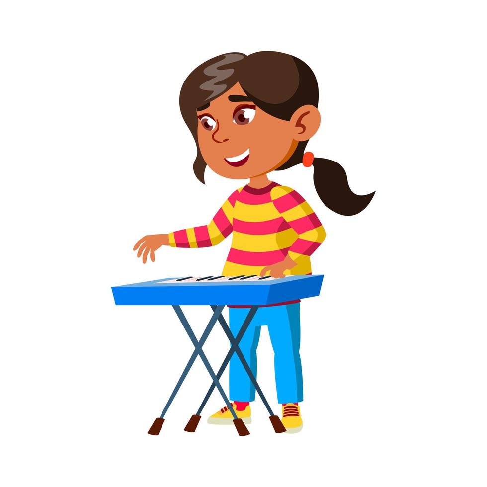 niña tocando música en vector de sintetizador