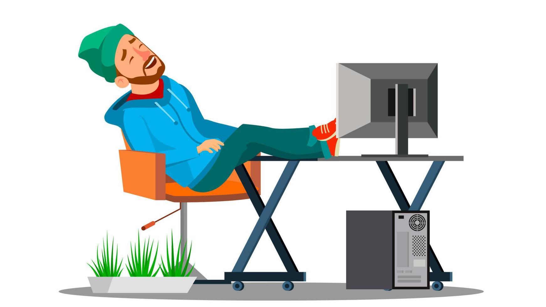 Lazy Employees Office Worker Sleeping In The Workplace With His Feet On The Table Vector. Isolated Illustration vector