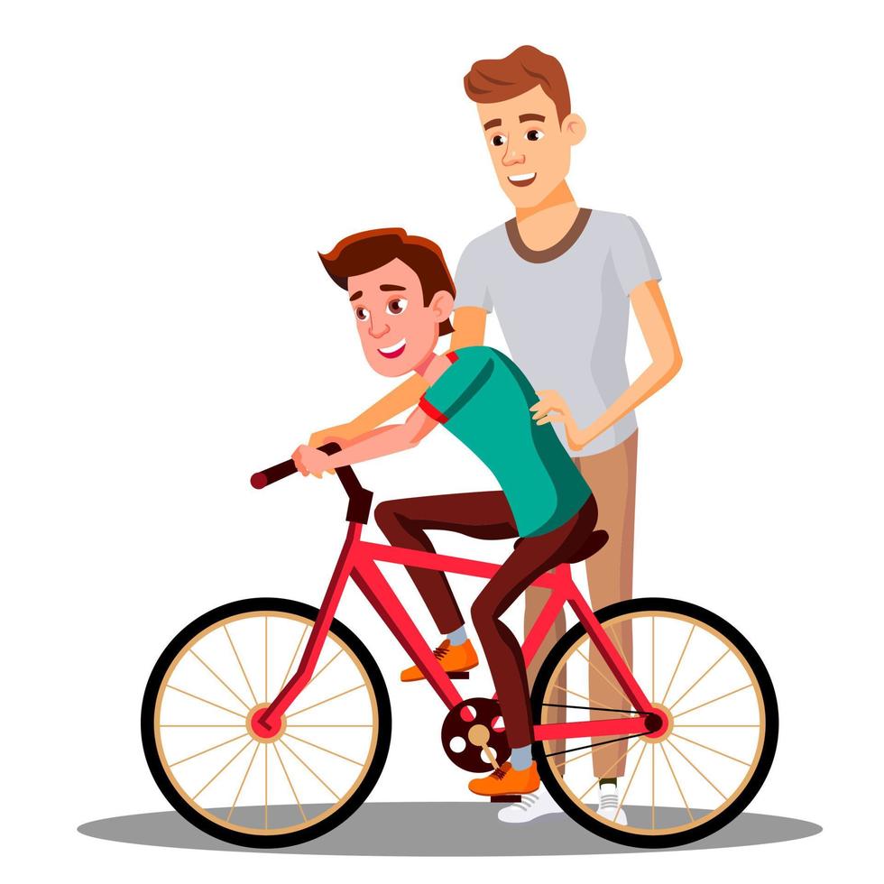 padre enseña a su hijo a andar en bicicleta vector. ilustración aislada vector