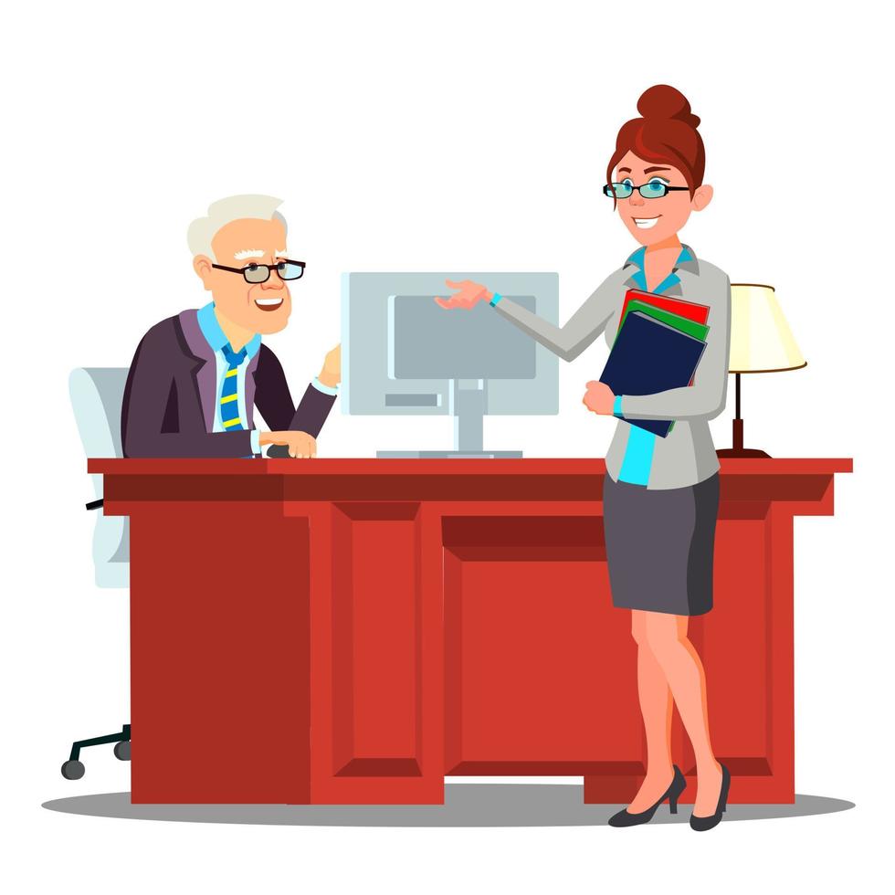 Interview, Candidate Introduces Herself To Staff Member With Curriculum Vitae Vector. Isolated Illustration vector