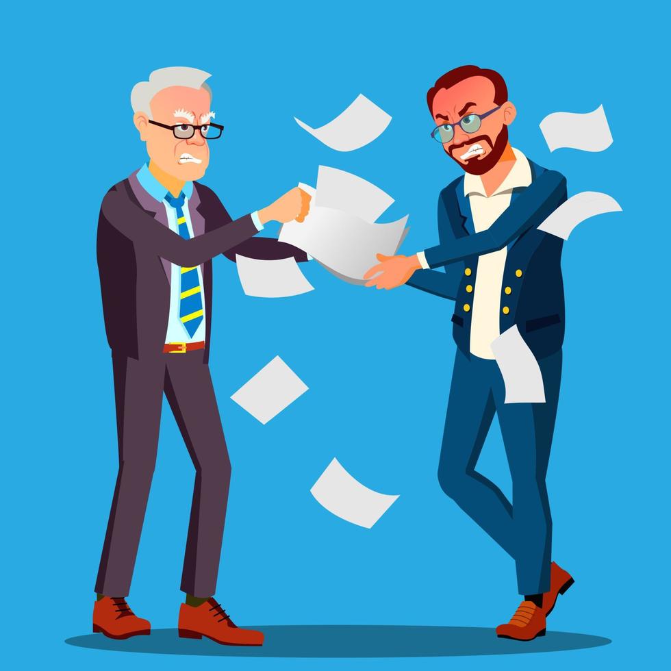 Two Businessmen Are Pulling Out A Contract From Hands Each Other Vector. Isolated Illustration vector
