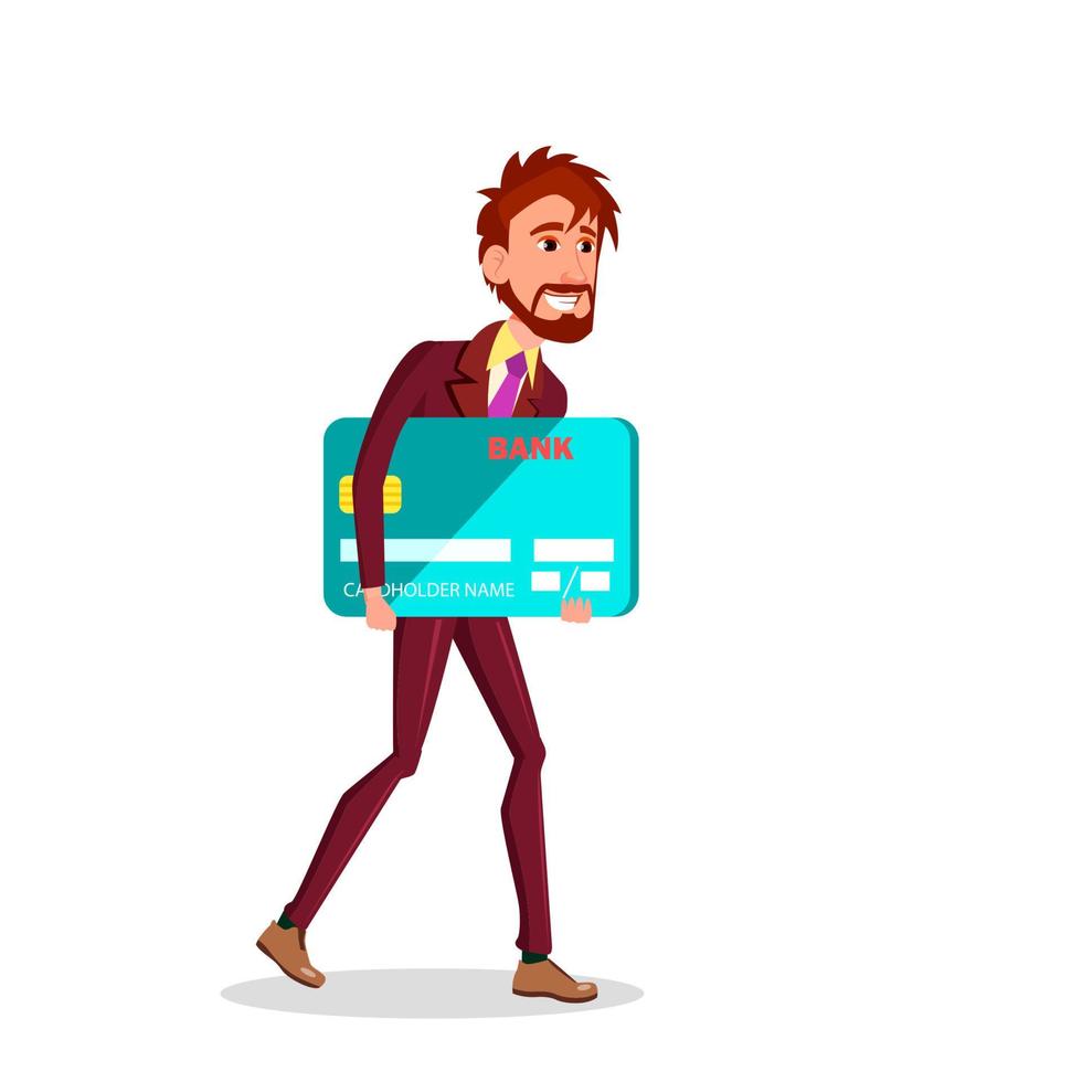 Businessman Carries Big Credit Card Under His Arm Vector Flat Cartoon Illustration