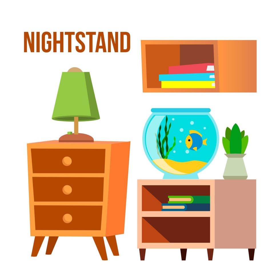 Nightstand, Bedside Tables, Desks Cartoon Vector Set