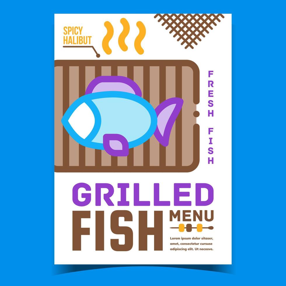 vector de banner de publicidad de comida de menú de pescado a la parrilla