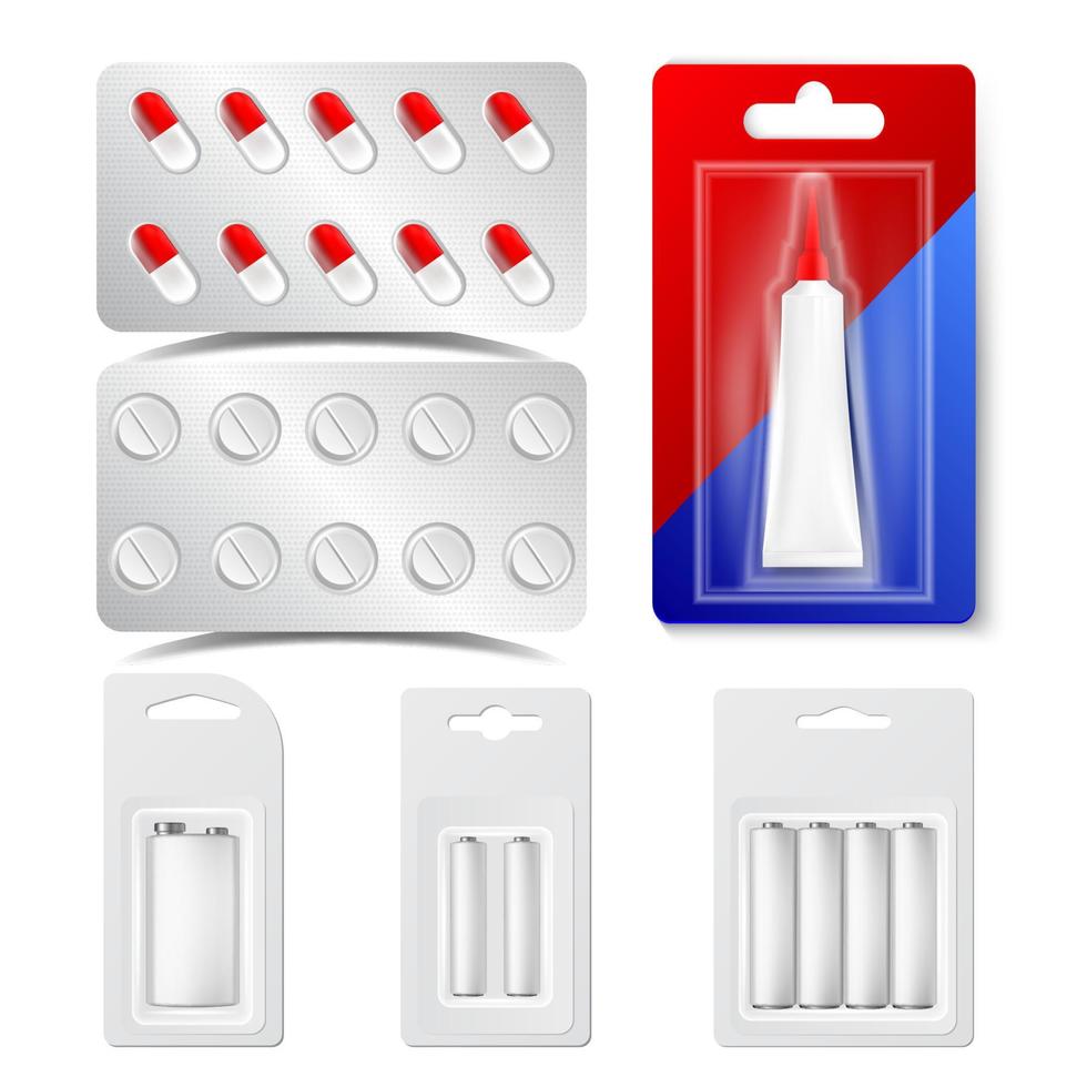 Drugs, Pills, Blisters, Batteries Vector Realistic Set
