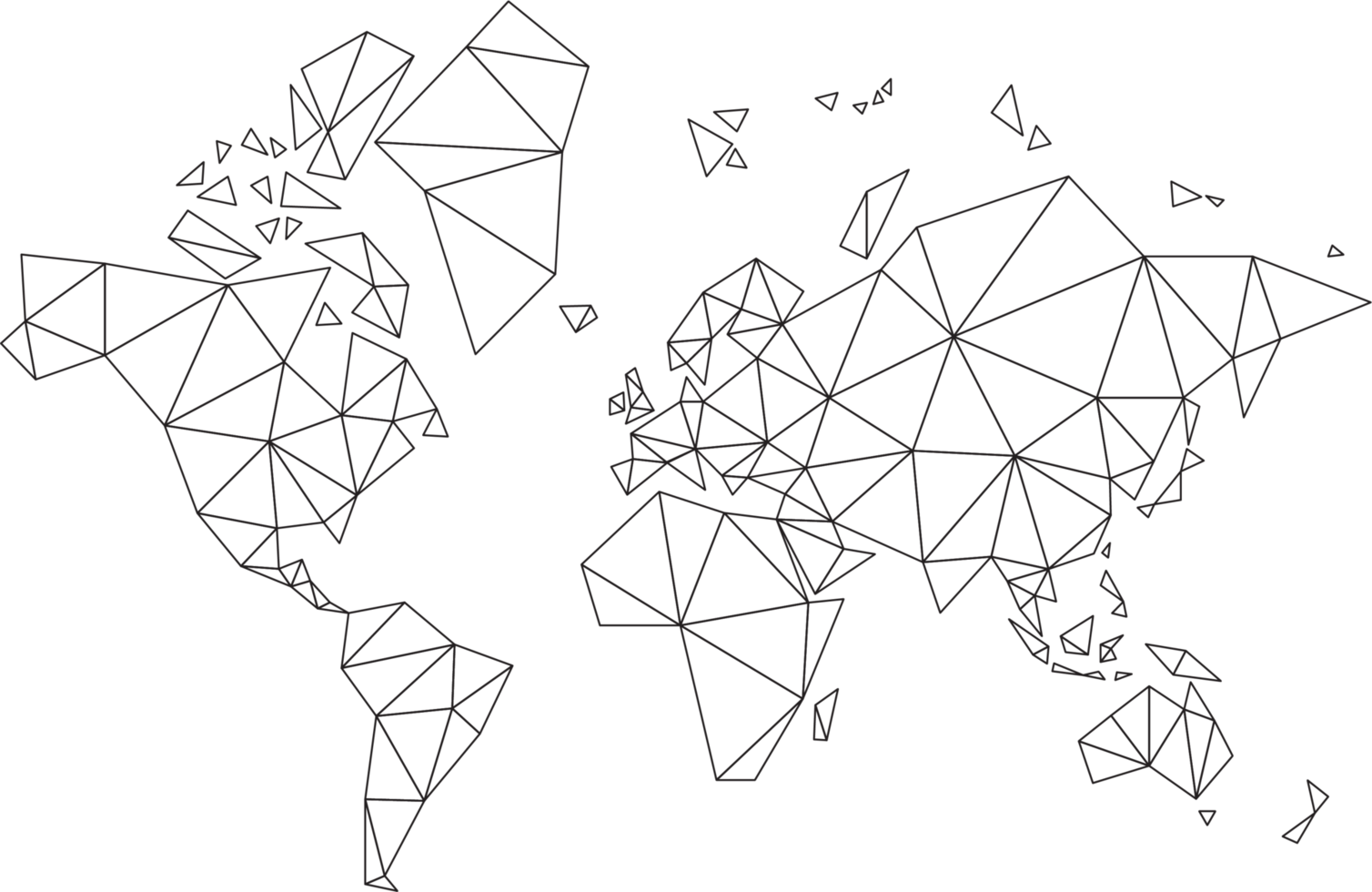 Polygonal world map on transparent background. png