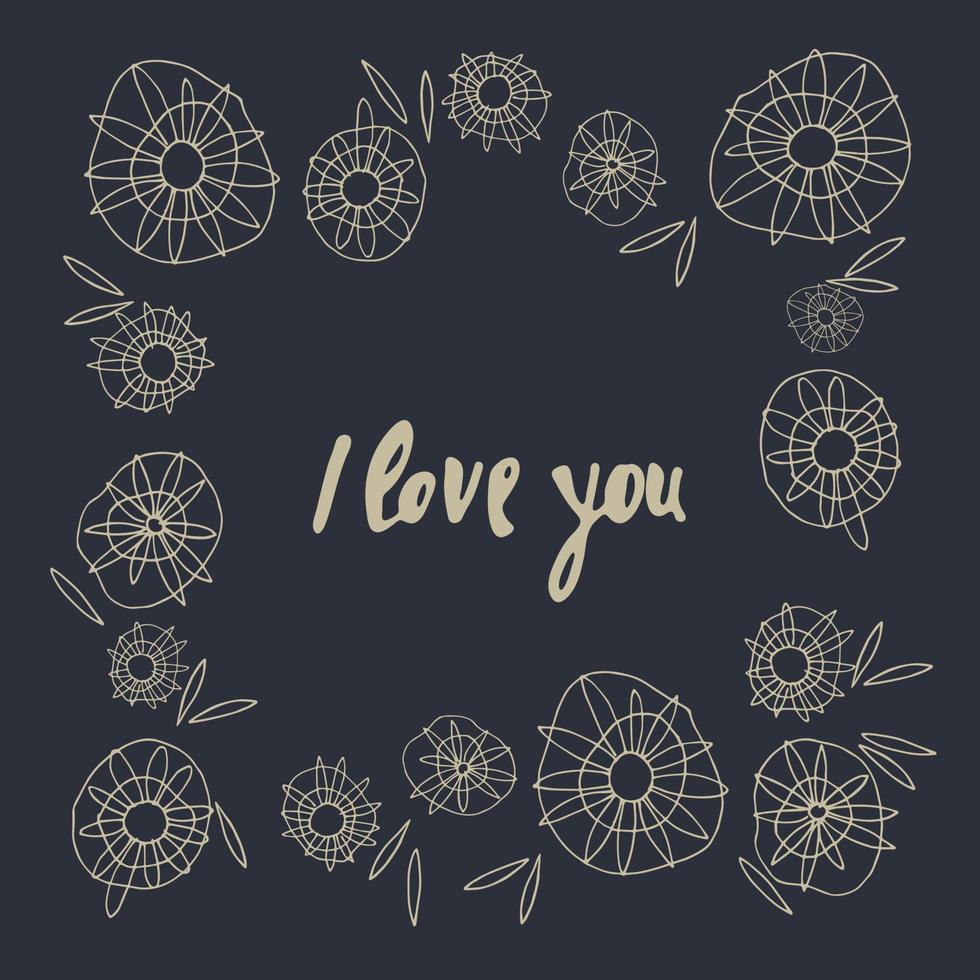 Valentines Day greeting card. Hand-lettered greeting phrase and like-gold heart shapes vector
