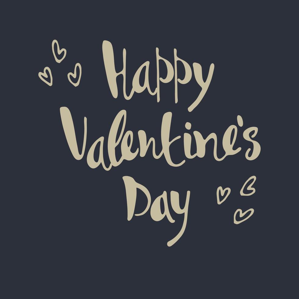 Valentines Day greeting card. Hand-lettered greeting phrase and like-gold heart shapes vector
