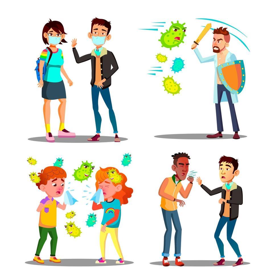 Season Allergy Microbe Attack Character Set Vector