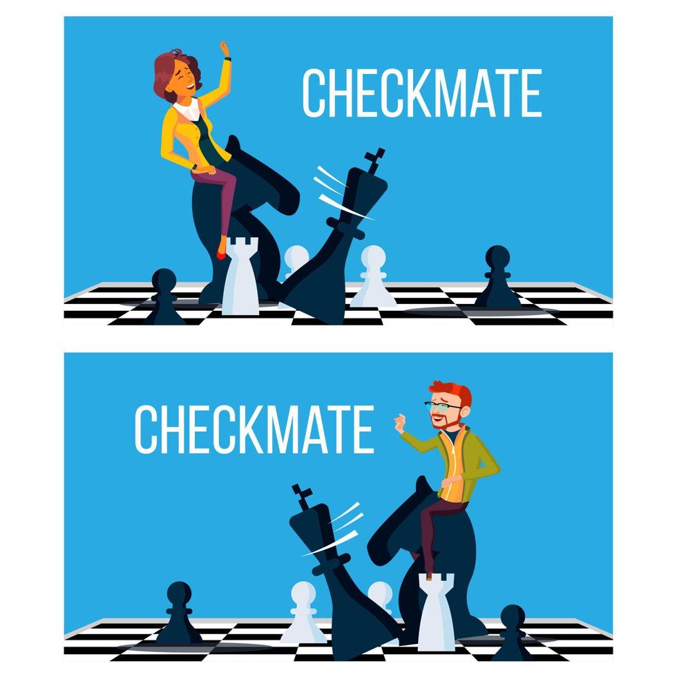 Checkmate Concept Vector. Business Man And Woman Make Checkmate On Board. Victory Challenge. Illustration vector