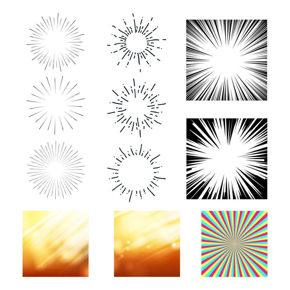 Collection Of Sunrays And Starburst Set Vector